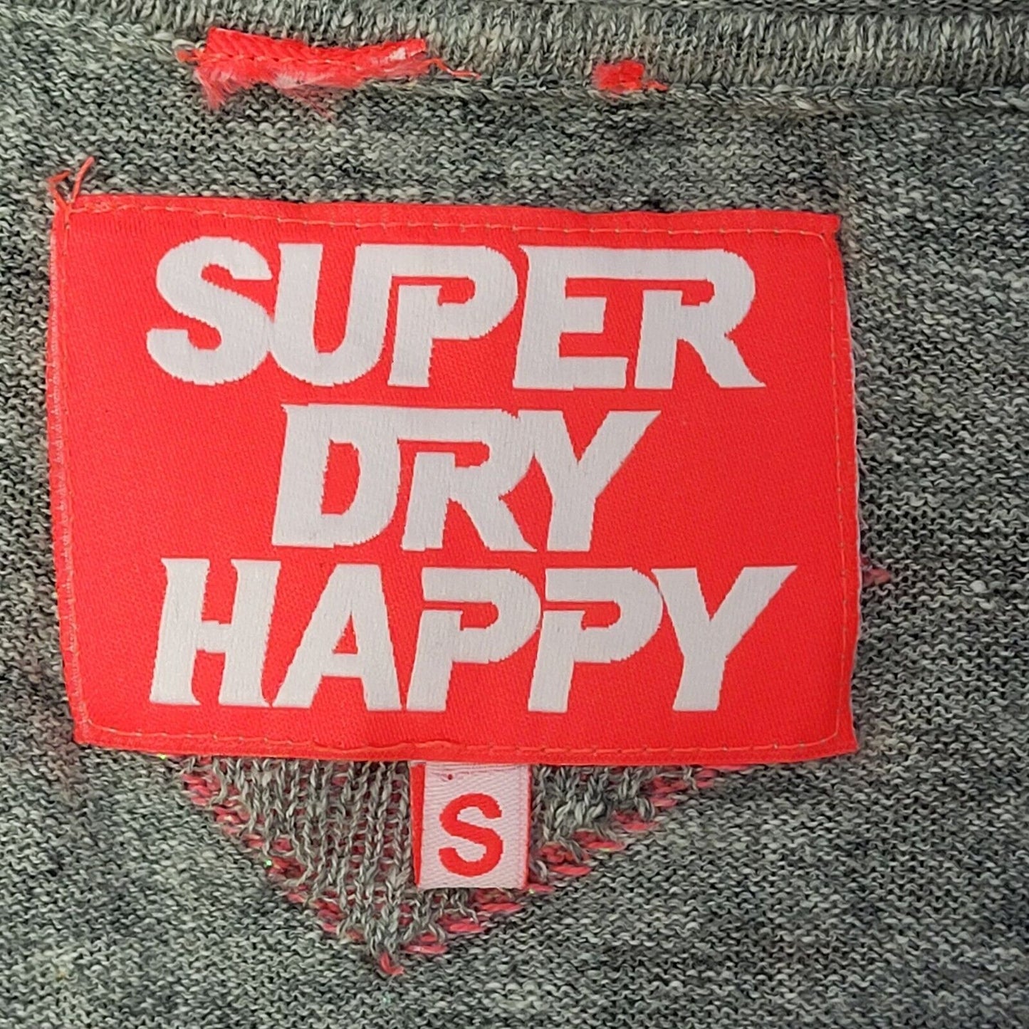 Superdry Jumper Pink Grey Striped Heart Print Uk Women's Size S G392
