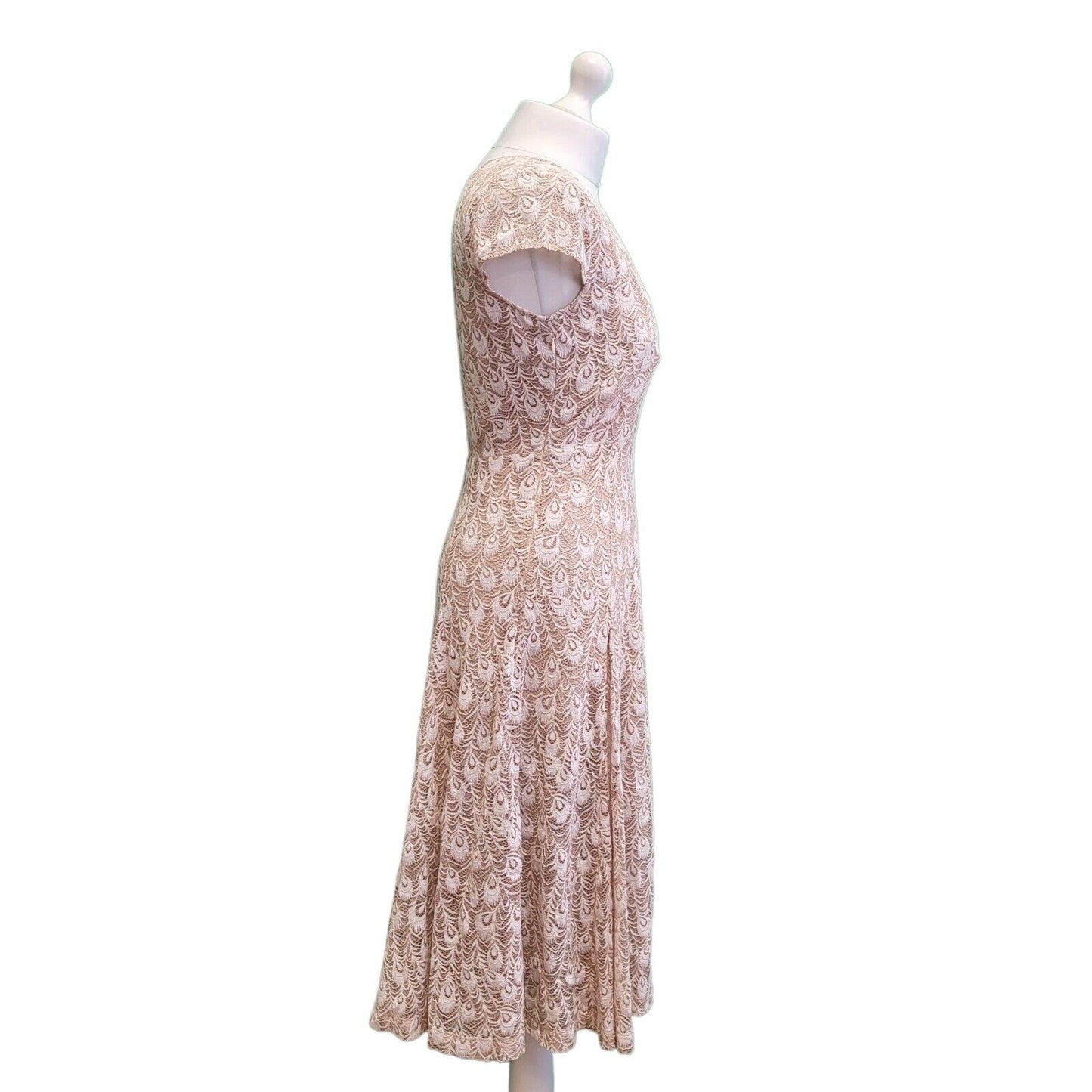 Joy Raphaella Peach Lace V-Neck Evening Dress Women's BNWT UK 8 BNWT G817