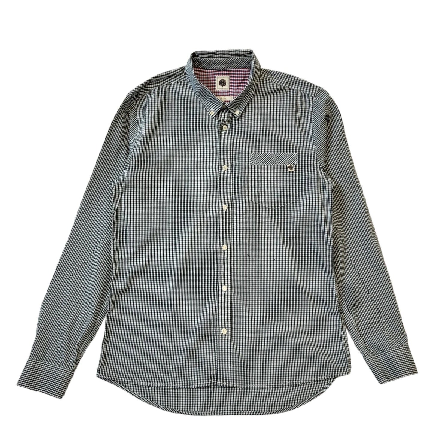 Pretty Green Black Green Check Long Sleeve Slim Fit Shirt Uk Men's Medium G585