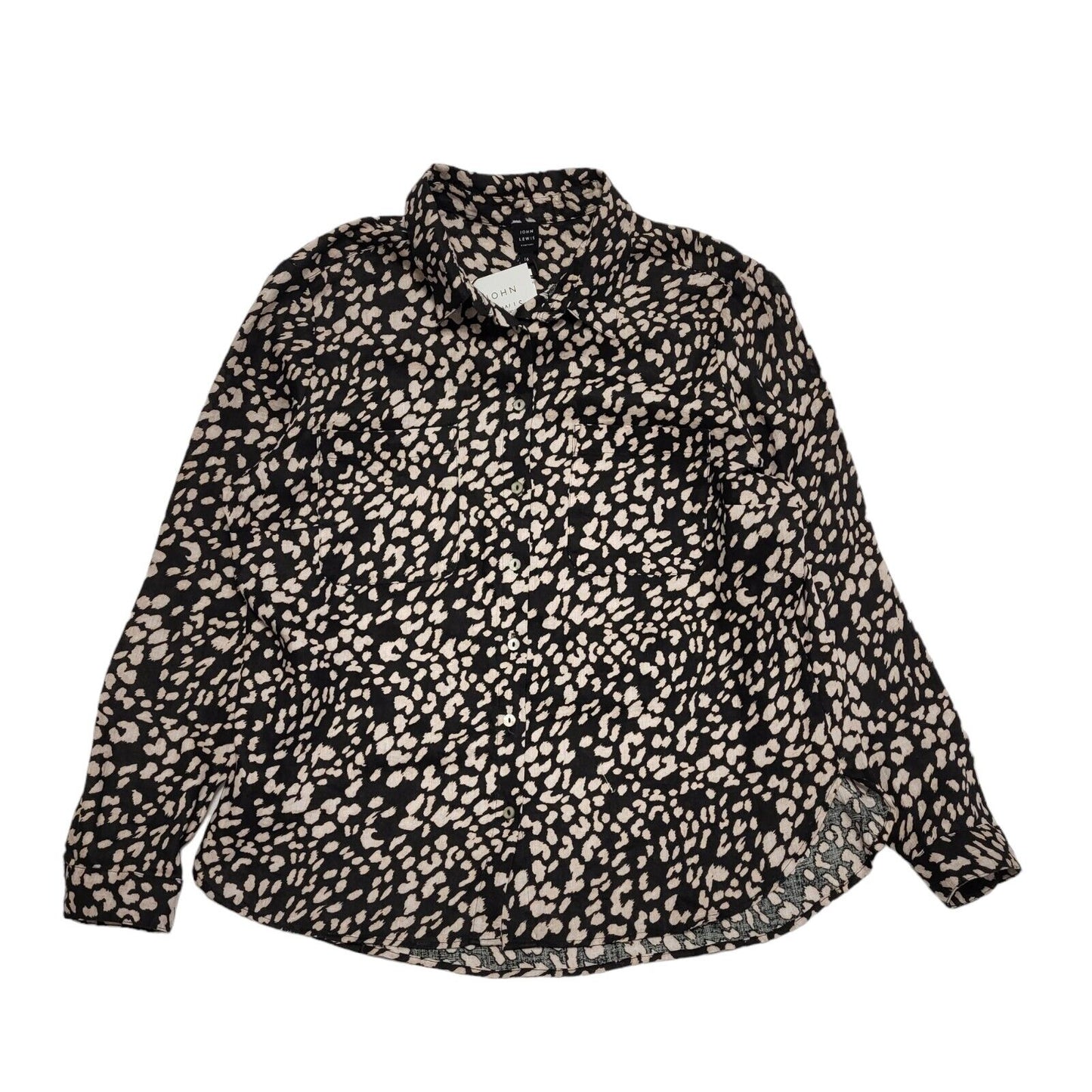 John Lewis Black Pink Abstract Linen Safari Blouse Top UK Women's 16 Bnwt BB358