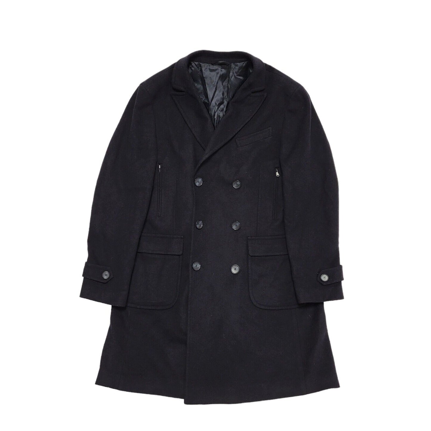 Azzaro Black Button Wool Collared Overcoat Uk Men's Size Medium BB308