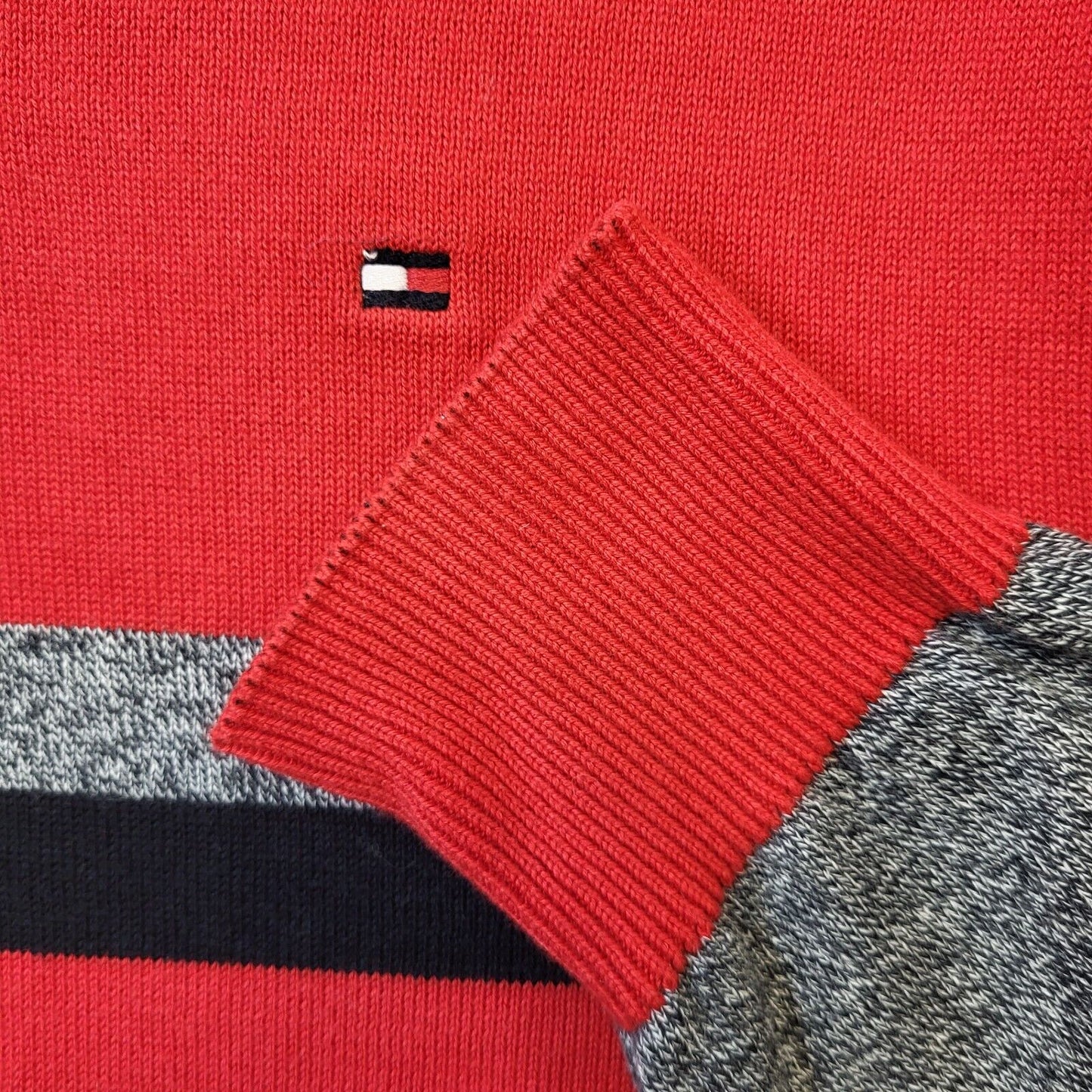 Tommy Hilfiger Red Grey V-Neck Cotton Jumper Men's UK M EU 50 G860