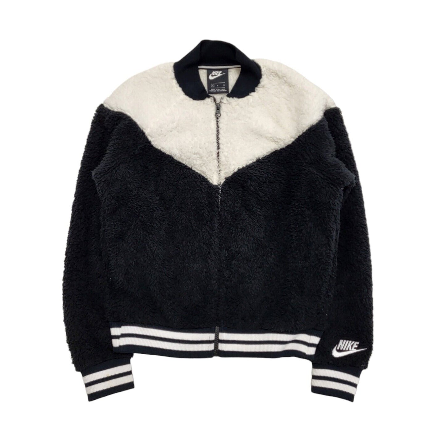 Nike Sports Jacket Black & White Fluffy Collared Women's UK Small G400