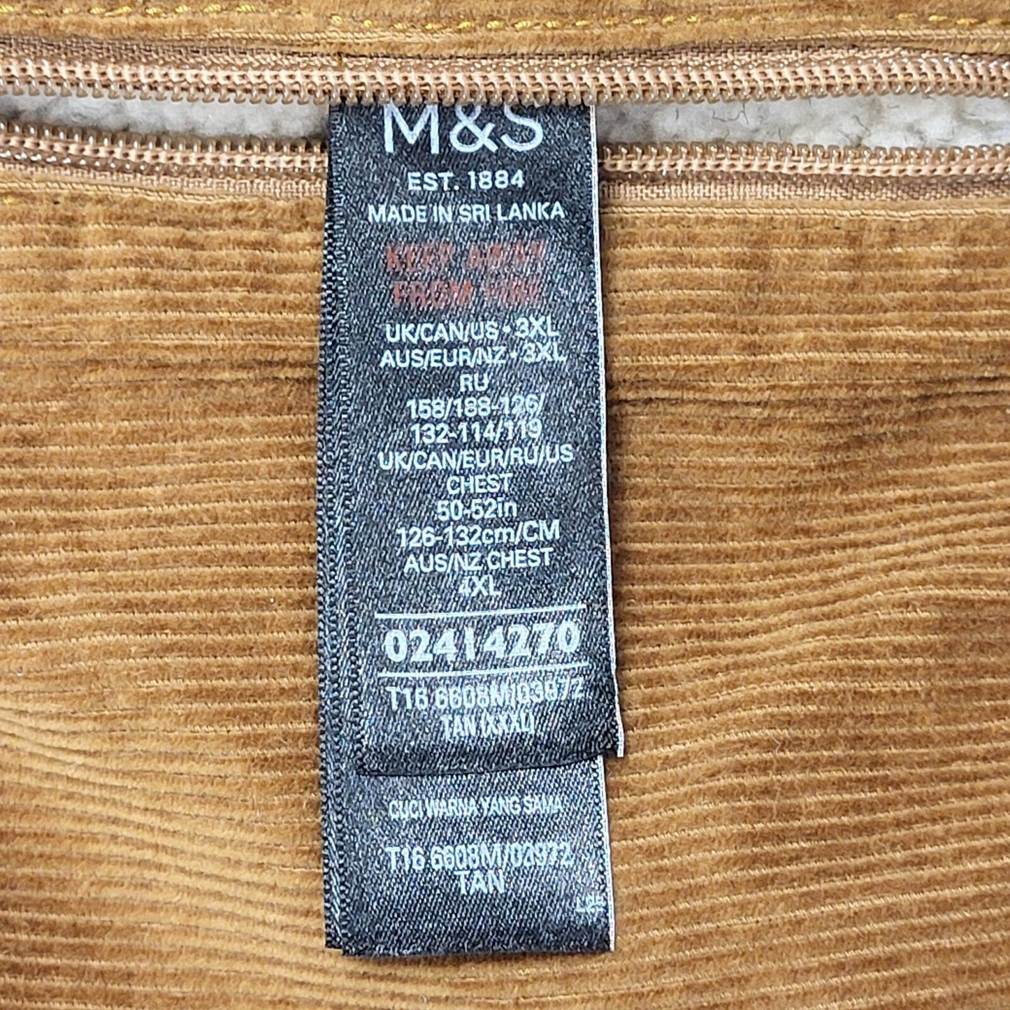 Eighty Four Brown Fleece Lined Corduroy Sherpa Jacket Uk Men's 3XL Bnwt BB305