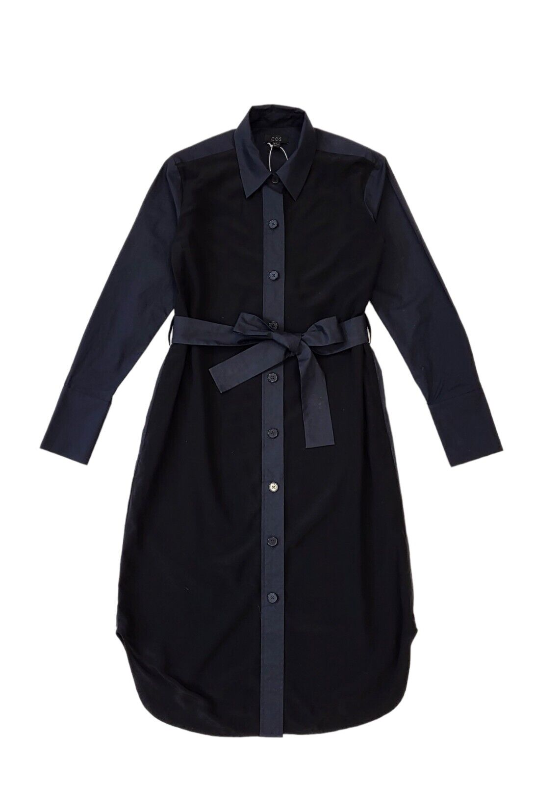 COS Black Long Sleeve Tie Shirt Dress Uk Women's 8 Eu 34 Bnwt G268