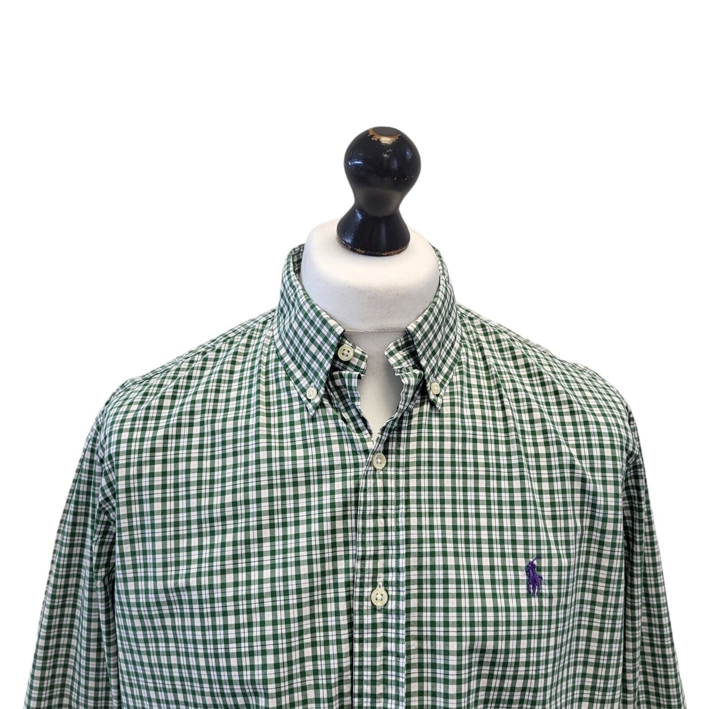 Polo Ralph Lauren Green White Check Long Sleeve Shirt Uk Men's Large G596