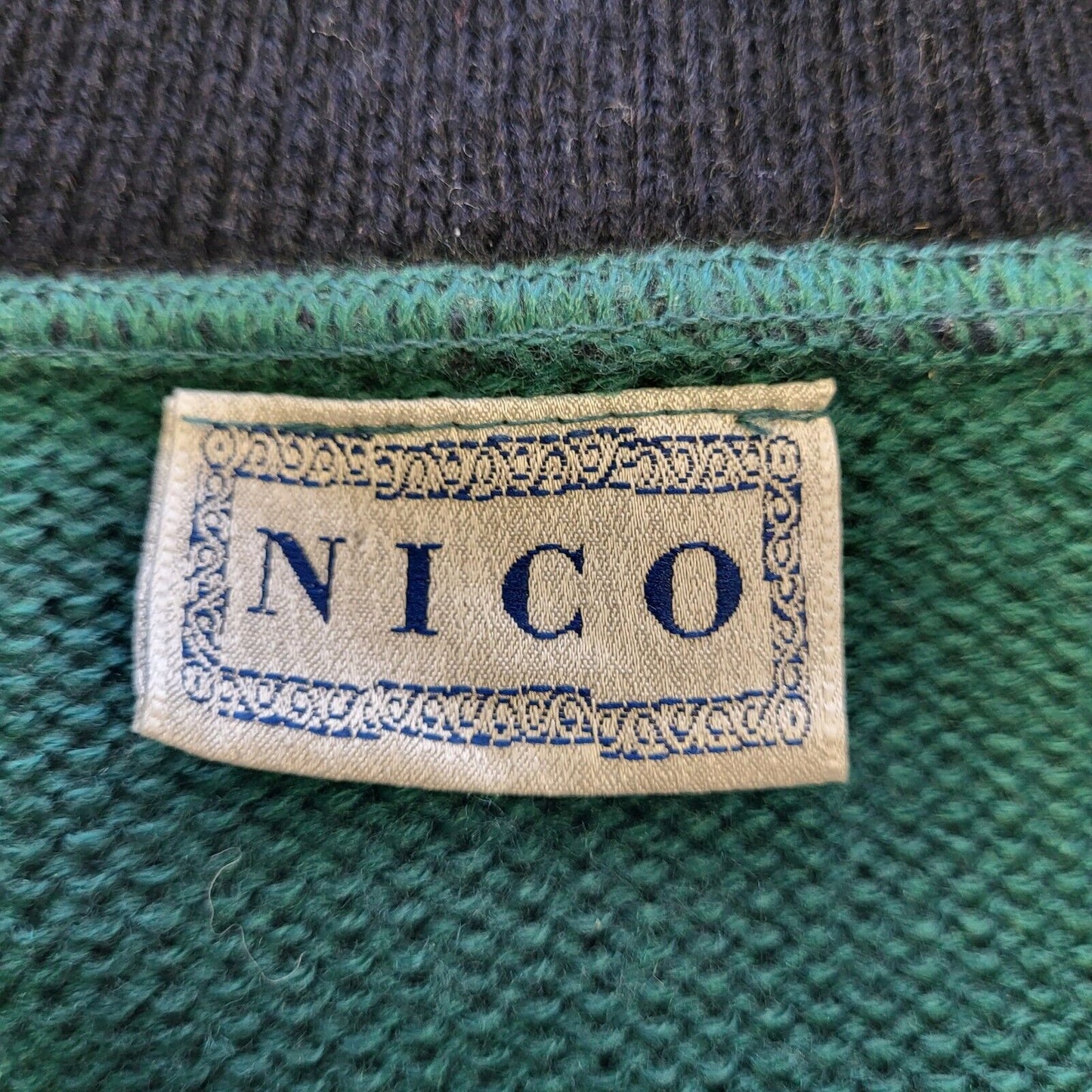 Vintage 80s Nico Green Blue Long Sleeve 1/4 Zip Acrylic Jumper Men's Uk L H226