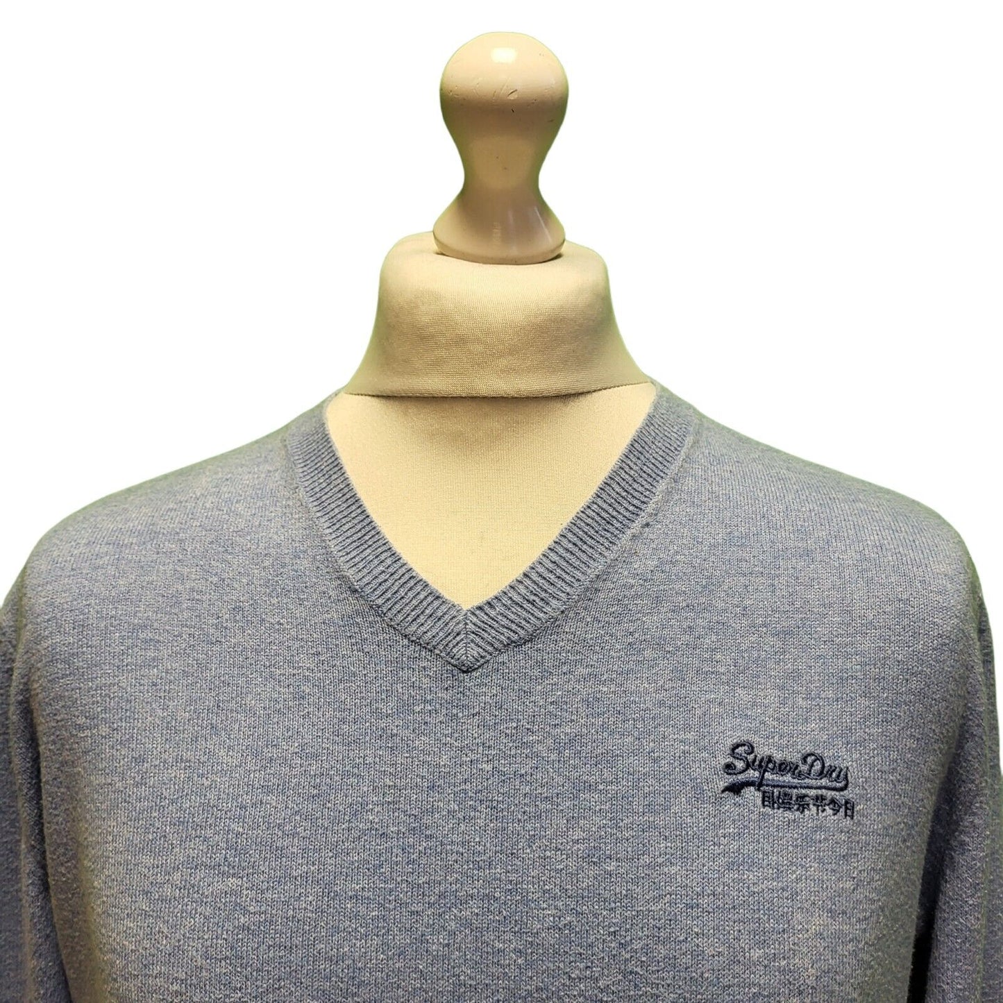 Superdry Blue Thin Knit V-Neck Cotton Cashmere Jumper uk Men's Medium H744