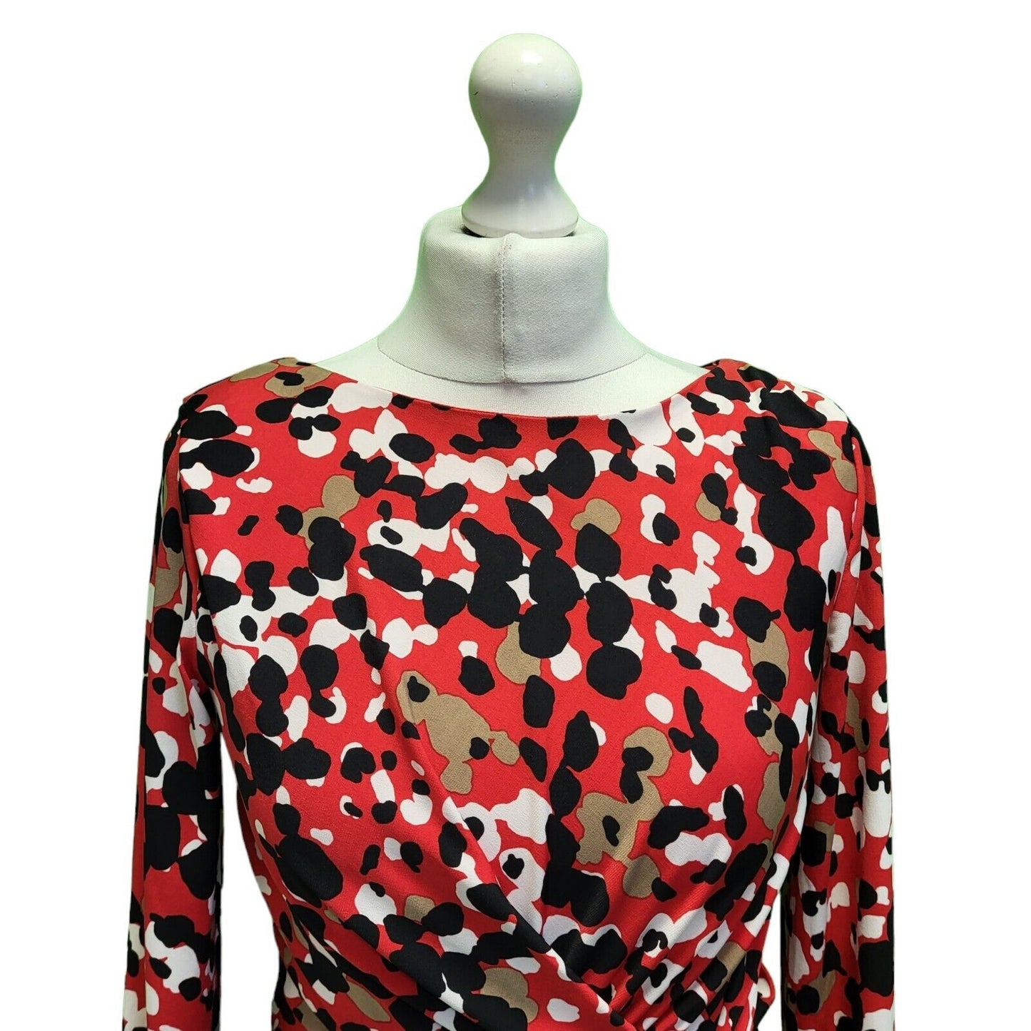 Alexon Red Black White Summer Print Wrap Dress UK Women's L 12 BNWT H756