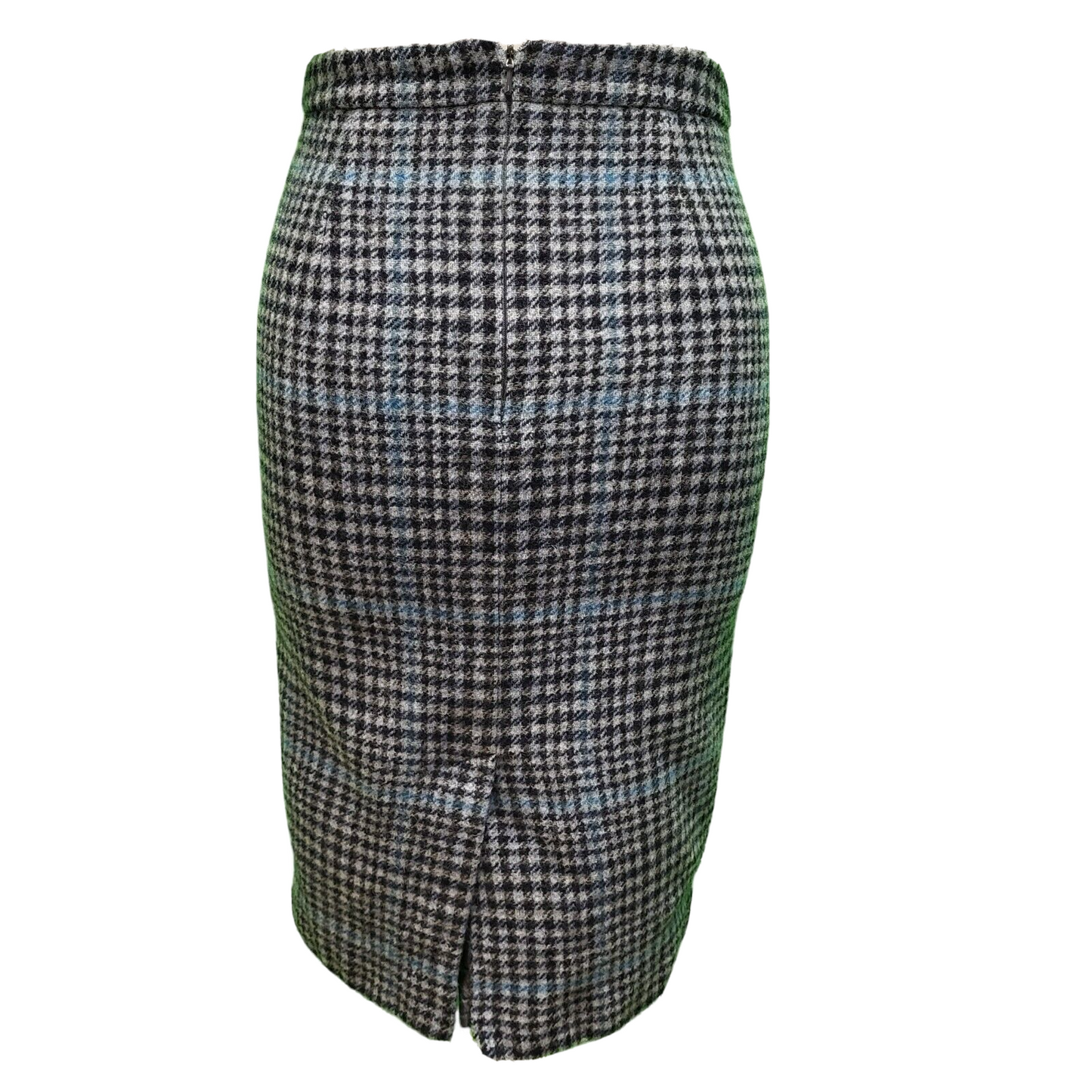 Pure Collection Blue Dogtooth Wool Pencil Skirt UK Women's S 8 W26 H748