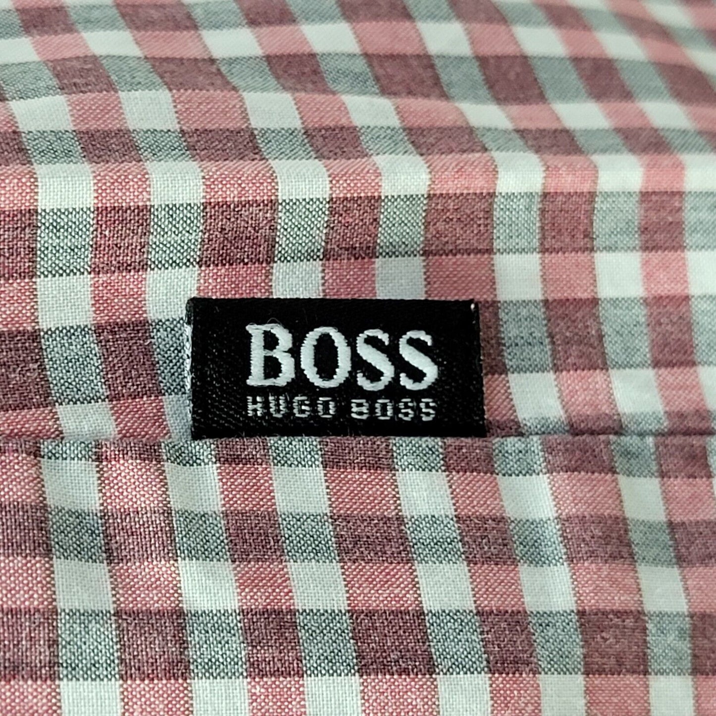 Hugo Boss Pink Grey Check Slim Short Sleeve Shirt Uk Men's XL BB383