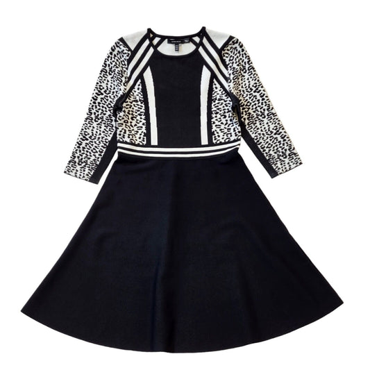Karen Millen Black White 3/4 Sleeve Round Neck Dress Uk Women's M G610