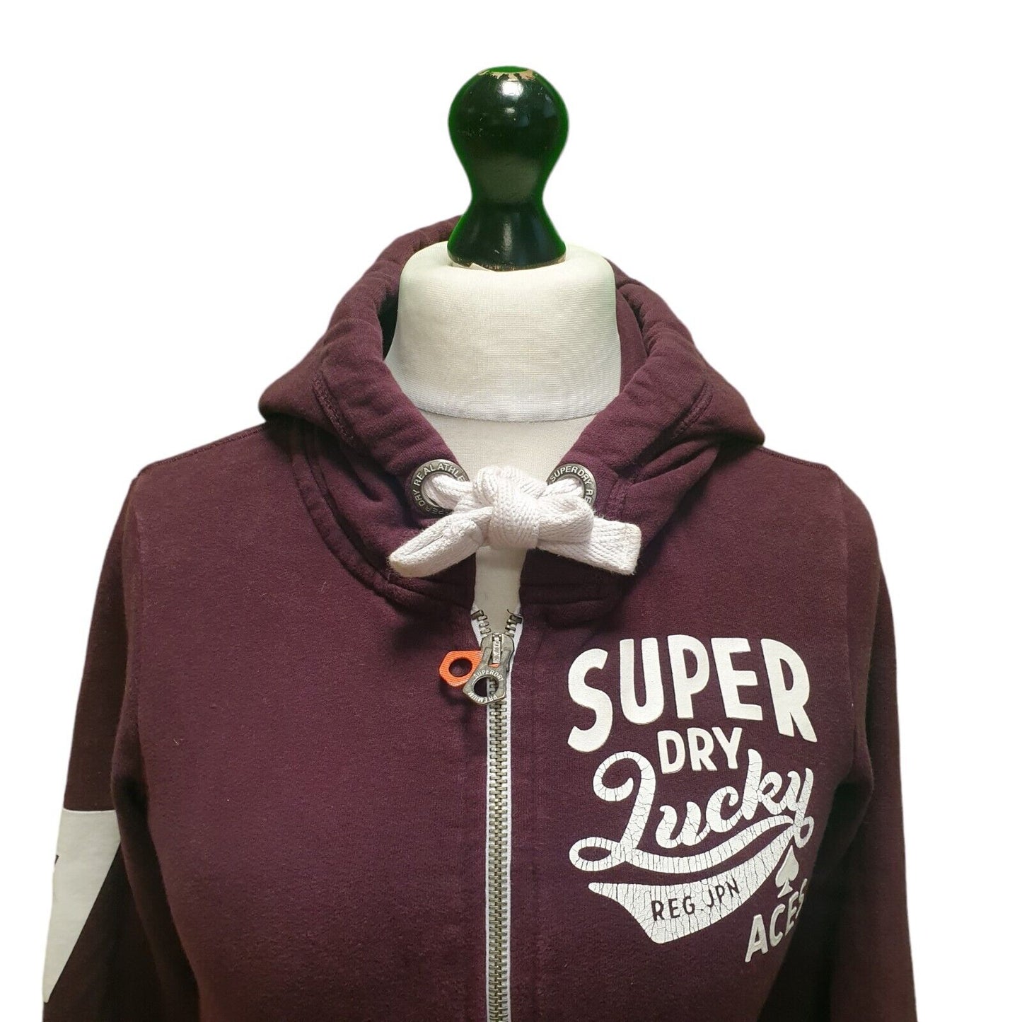 Superdry Maroon Zipped Drawstring Sweatshirt Hoodie Women's Uk XS 6 EU 34 H937