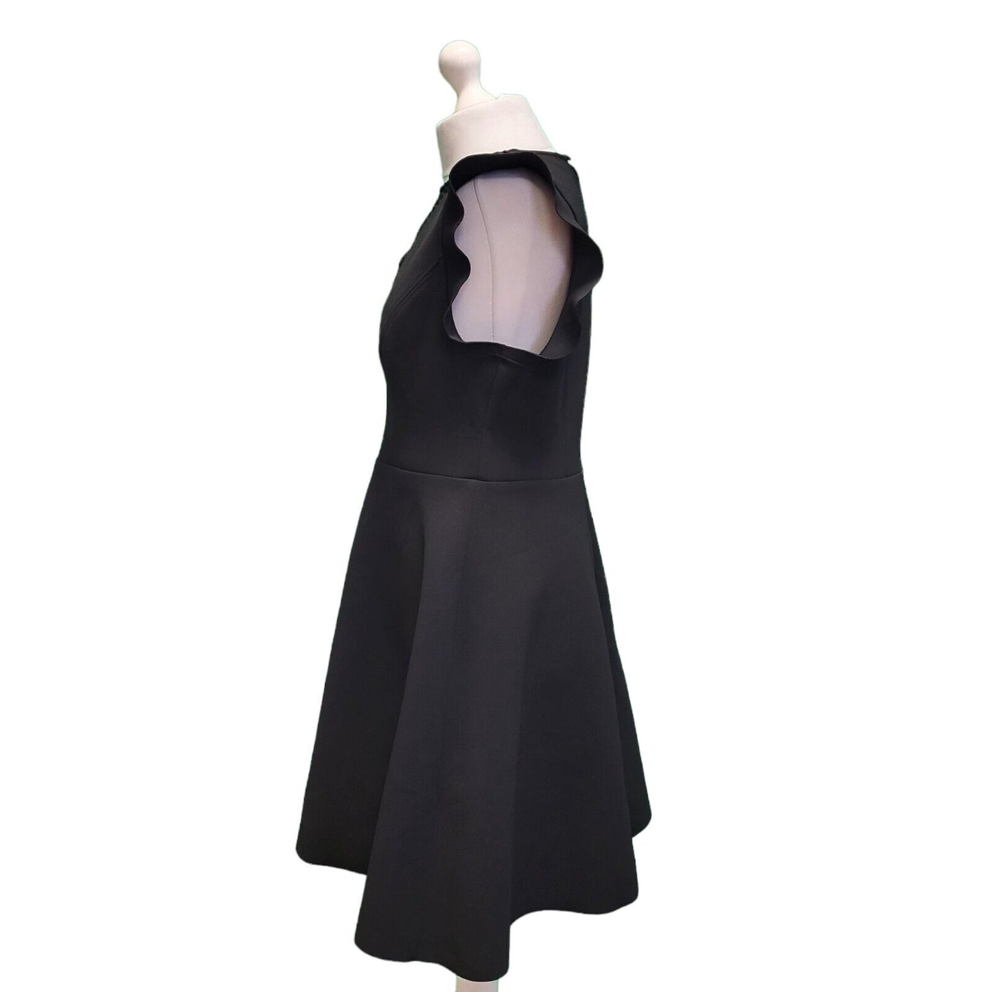 Next Black Lace Front Cap Sleeve A-Line Formal Dress Women's UK 16 G762