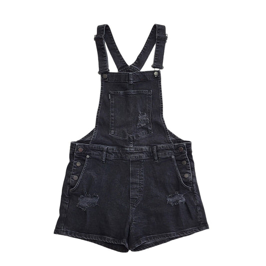 Superdry Wolcott Black Denim Dungaree Shorts Uk Women's 12 W30-32 G119