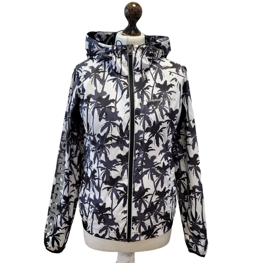Superdry Zipped Hooded Sport Jacket Black White Palm Tree Womens UK M G353