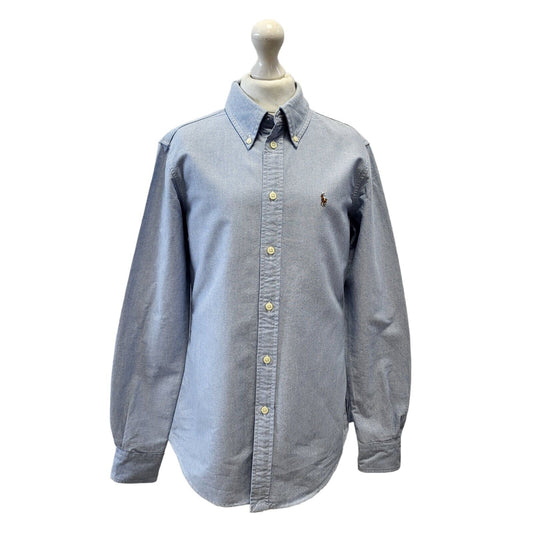 Polo Ralph Lauren Blue Solid Long Sleeve Shirt Uk Men's XS Eu 44 G287