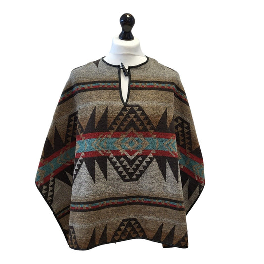 Forever 21 Poncho Brown Red Aztec Toggle Womens Uk XS G163