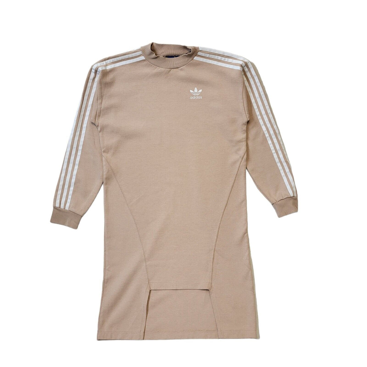 Adidas Beige White Trim Long Sleeve Cotton Sport Dress Women's UK S 8 G786