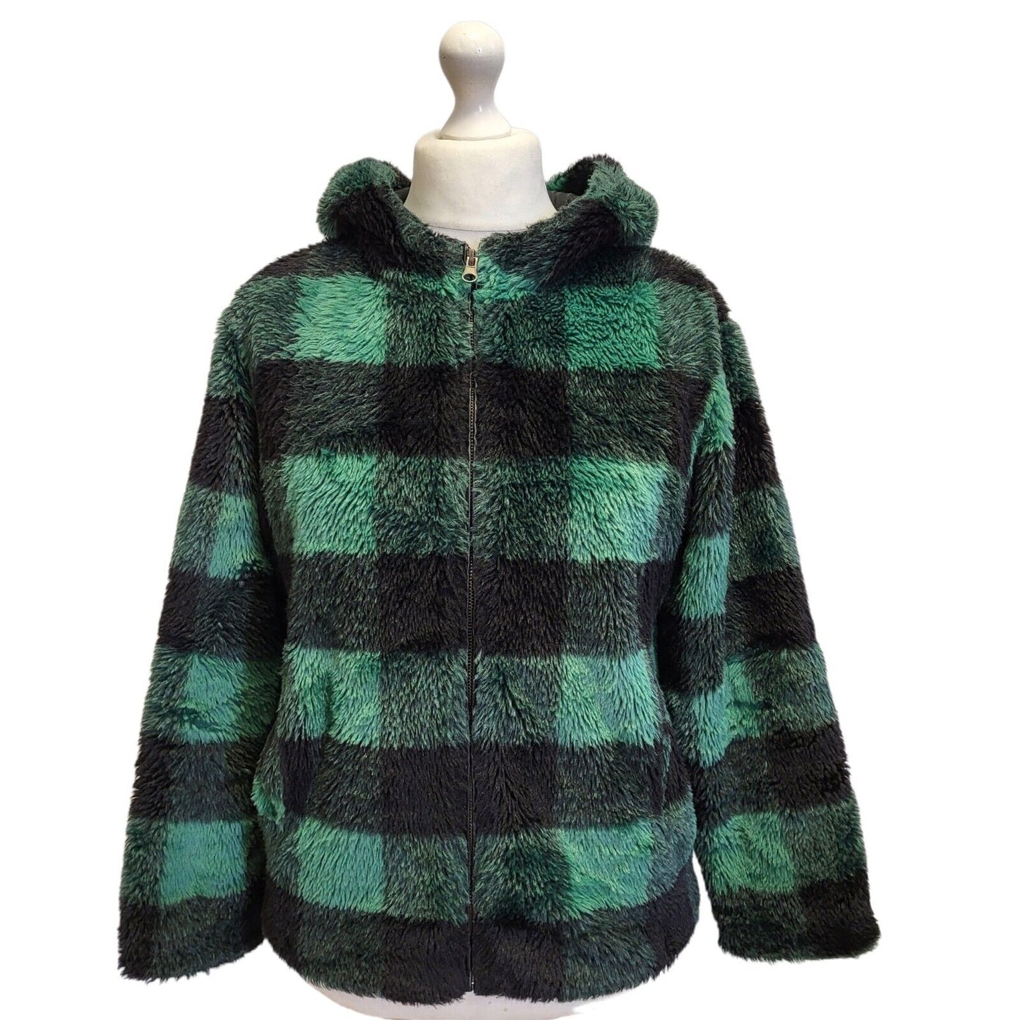 Guess Green Black Fleece Hooded Zipped Jacket Uk Women's S Eu 36 G22
