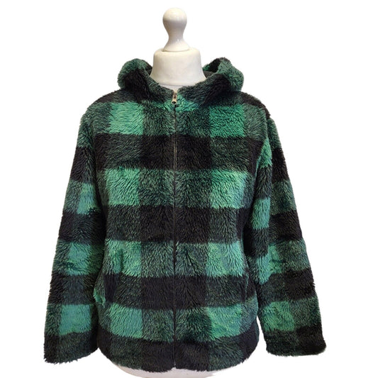 Guess Green Black Fleece Hooded Zipped Jacket Uk Women's S Eu 36 G22