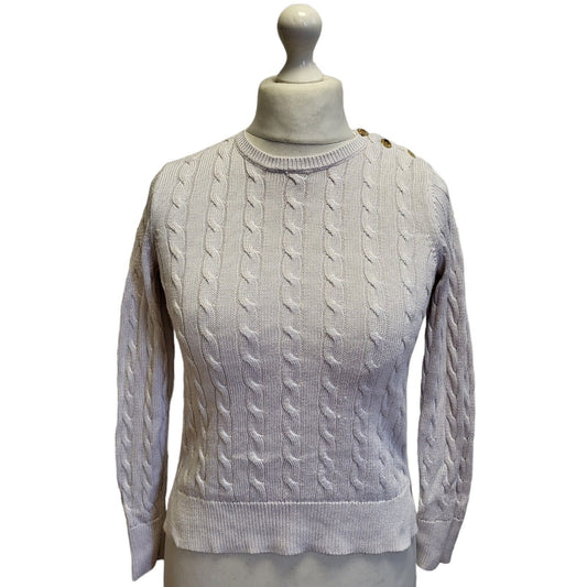 Polo Ralph Lauren White Round Neck Jumper Uk Women's XS Eu 34 G3