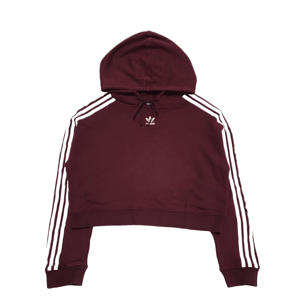 Adidas Maroon Cropped Drawstring Sweatshirt Hoodie Women's UK XS 6 EU 34 H946