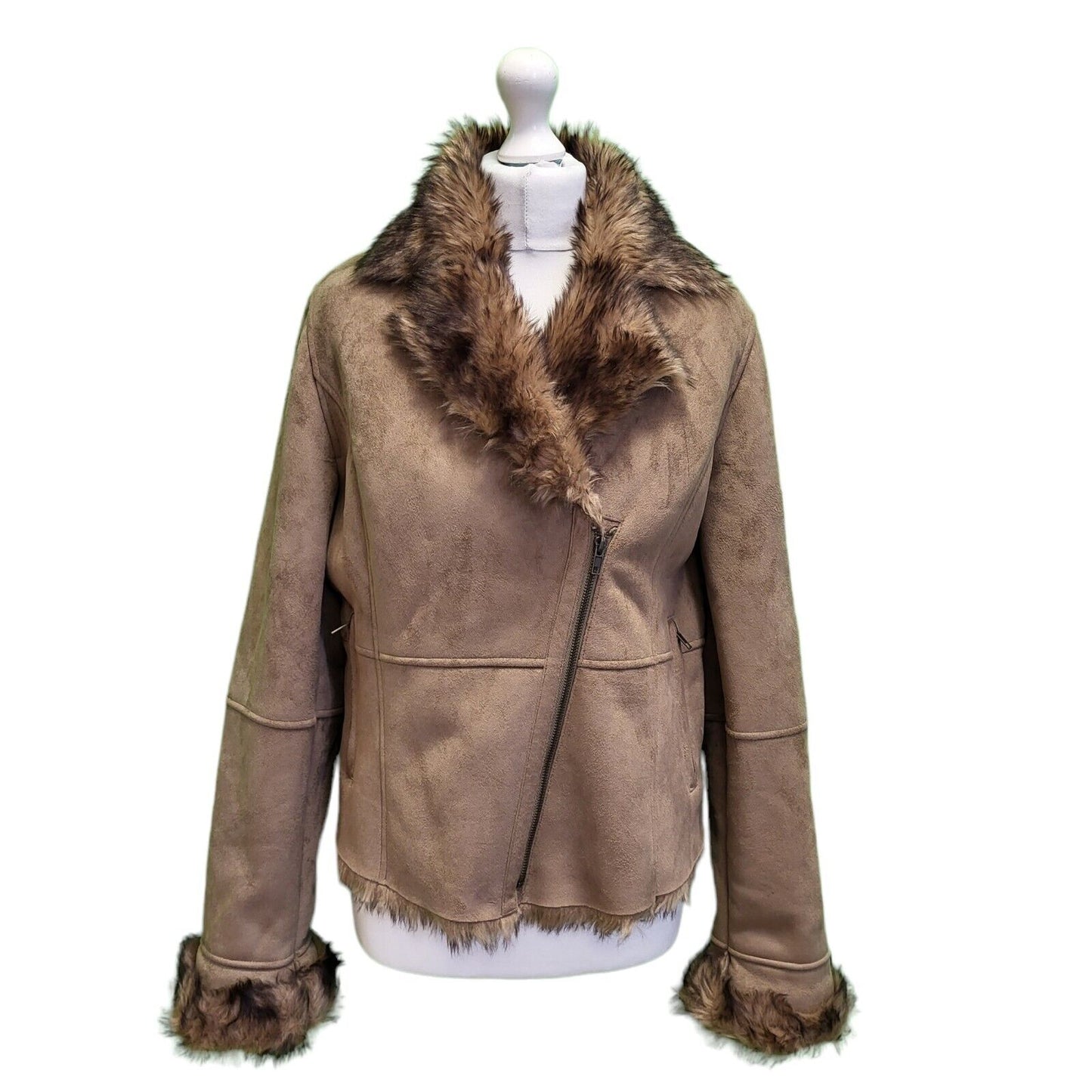 Emma Fontaine Brown Suede Faux Fur Collared Jacket UK Women's 14 H690