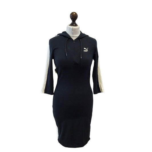 Puma Black White 1/4 Zip Hooded Sports Dress Uk Women's 10 Eu 38 G245
