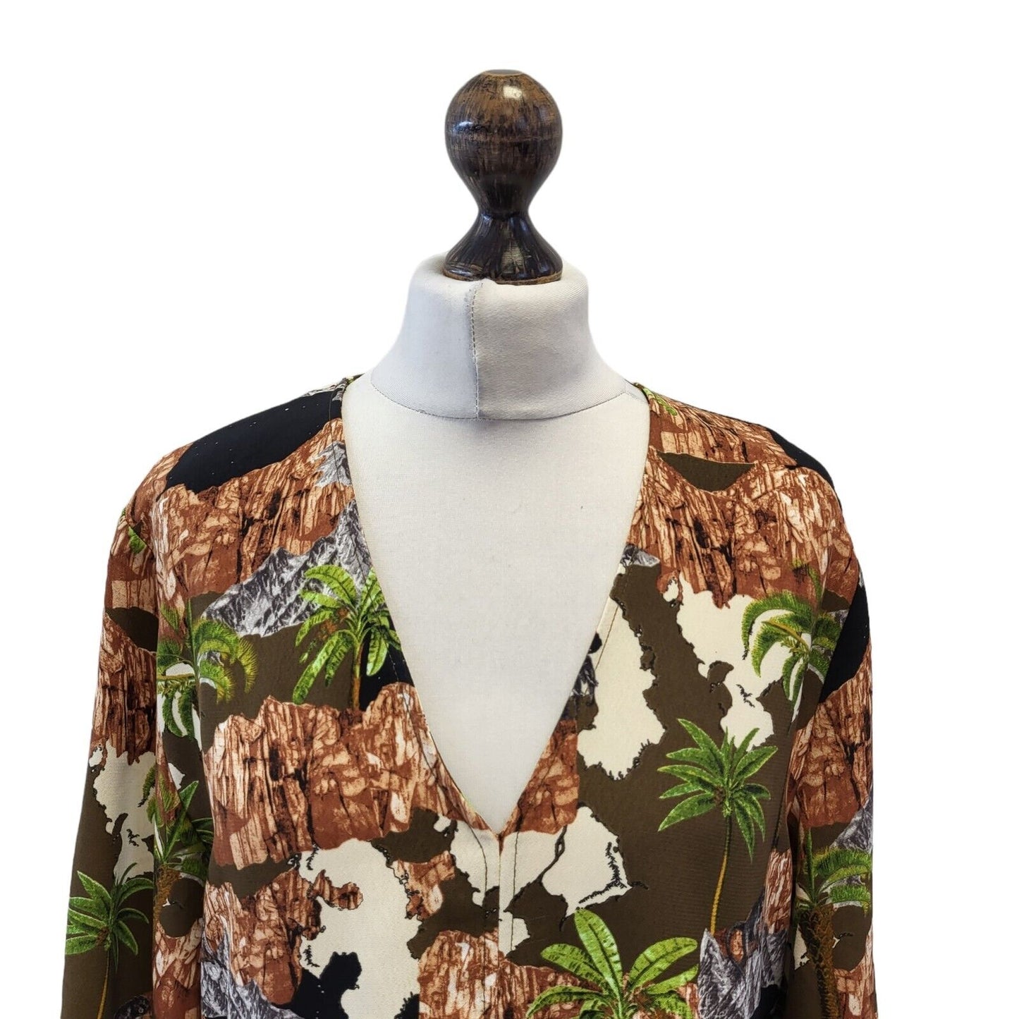 Monki Brown Green Floral Summer Dress Uk Women's M Eu 38 Bnwt G253