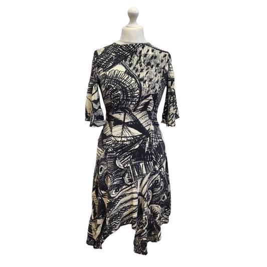 Desigual Black White Abstract Evening Dress Uk Women's 10 Eu 38 G100