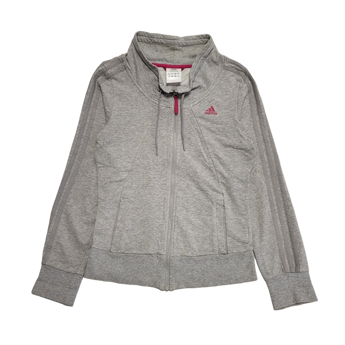 Adidas Grey Pink Zipped Long Sleeve Sweatshirt Tracksuit Top Women's uk 10 H369
