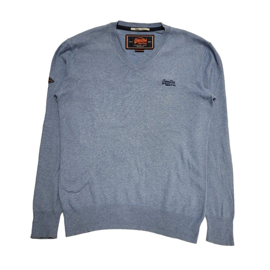 Superdry Blue Thin Knit V-Neck Cotton Cashmere Jumper uk Men's Medium H744