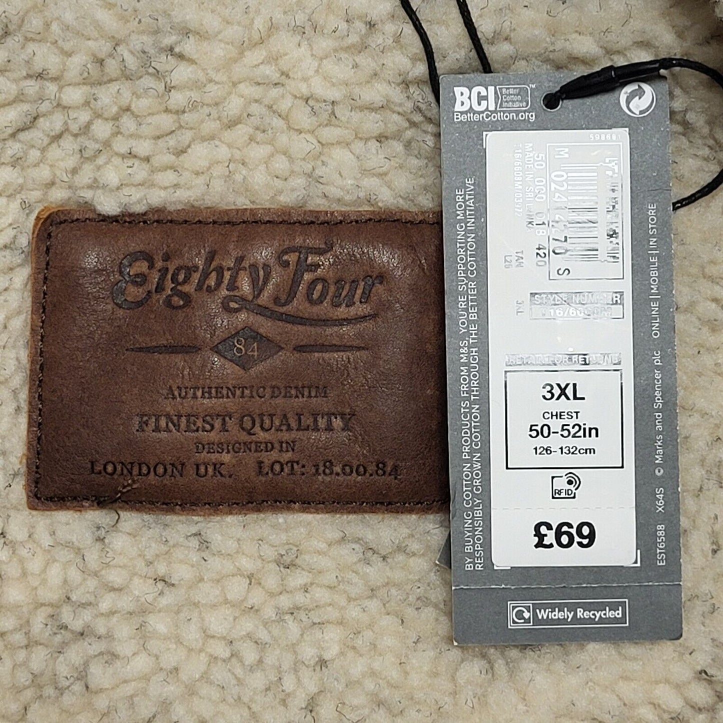Eighty Four Brown Fleece Lined Corduroy Sherpa Jacket Uk Men's 3XL Bnwt BB305
