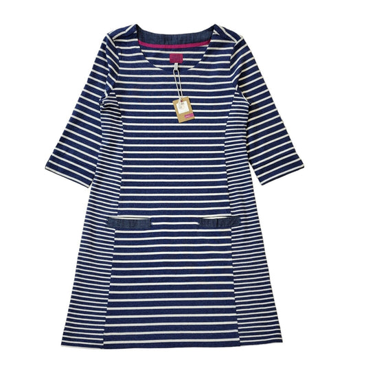 Joules Remy Blue White Striped 3/4 Sleeve Round Neck Dress Uk Women's 12 G612