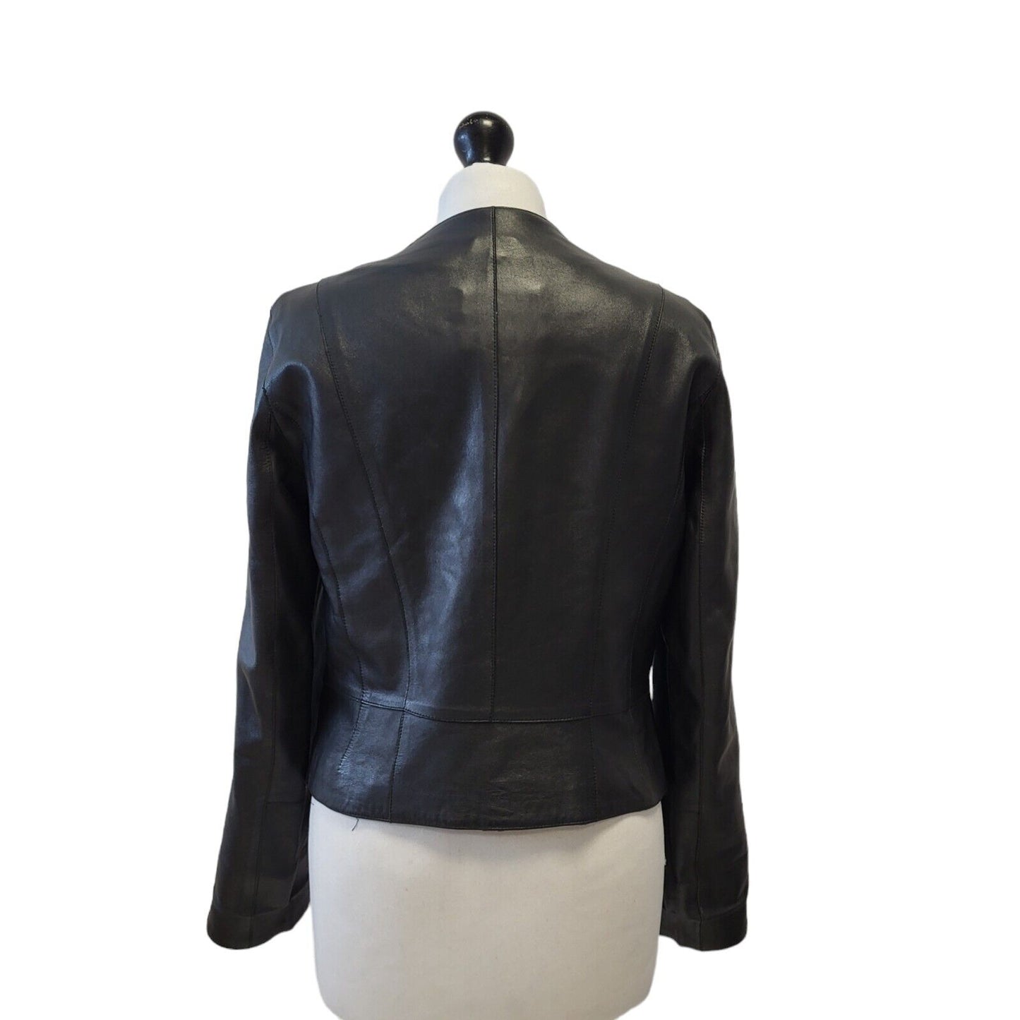 Marks & Spencer Black Zipped Leather Jacket Uk Women's 10 G729