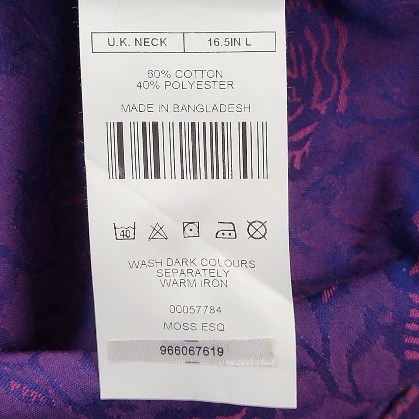 Moss Esq Purple Long Sleeve Shirt Uk Men's Large Long BB379