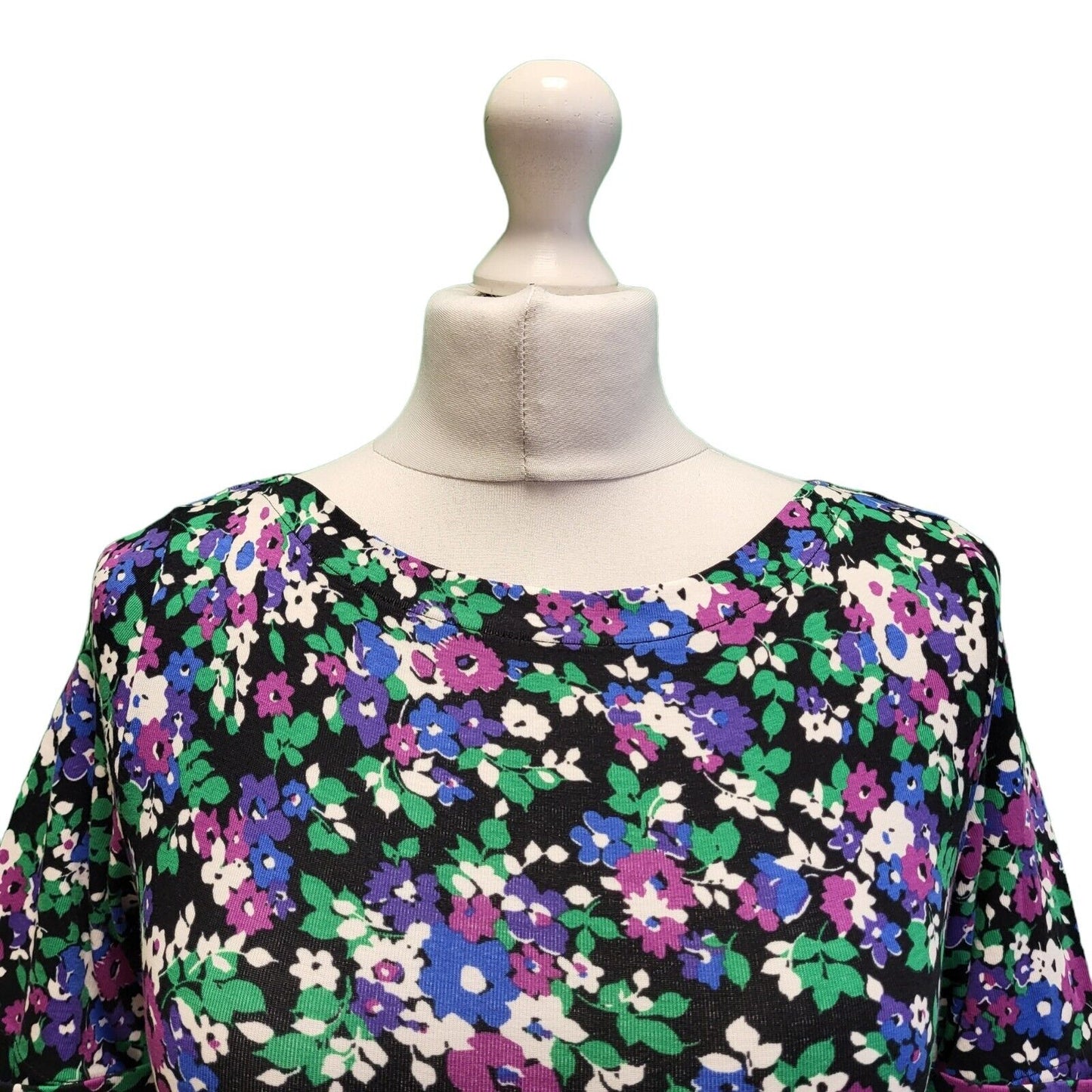 Ralph Lauren Black Purple Floral Short Sleeve Women's UK XS 6 H187