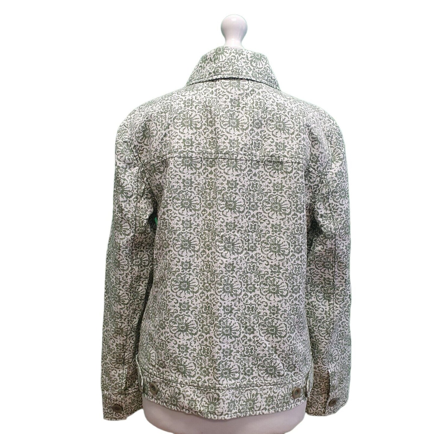 Foxcroft Green White Button Cotton Dress Jacket Women's uk 10 M eu 38 G814