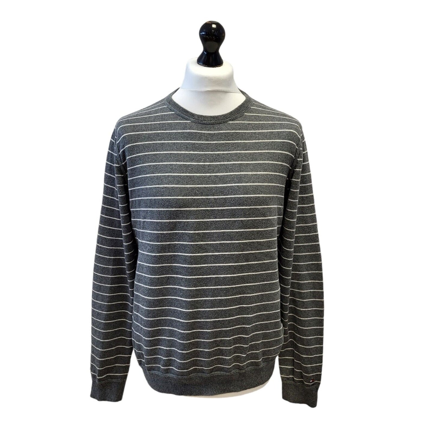 Tommy Hilfiger Jumper Crew Neck Grey White Striped Mens UK M EU 50 G373