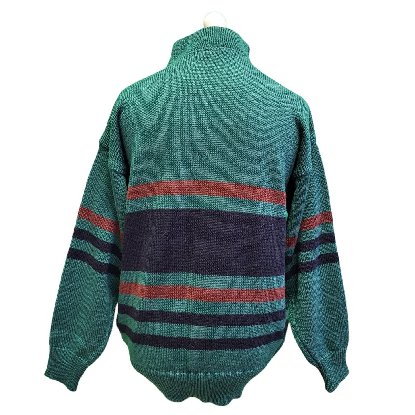 Vintage 80s Nico Green Blue Long Sleeve 1/4 Zip Acrylic Jumper Men's Uk L H226