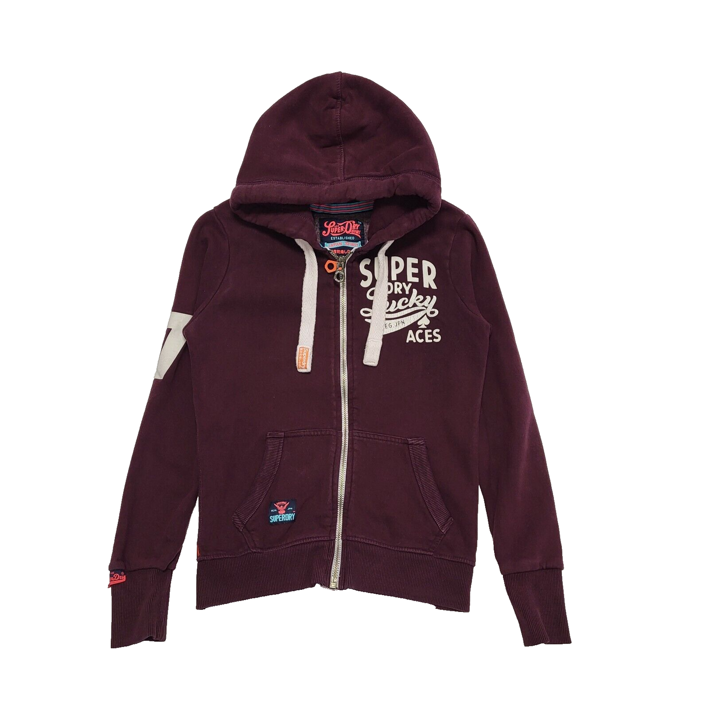Superdry Maroon Zipped Drawstring Sweatshirt Hoodie Women's Uk XS 6 EU 34 H937