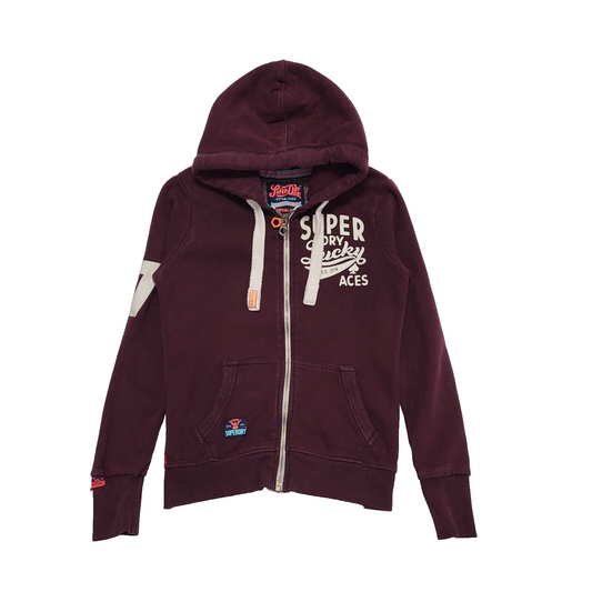 Superdry Maroon Zipped Drawstring Sweatshirt Hoodie Women's Uk XS 6 EU 34 H937