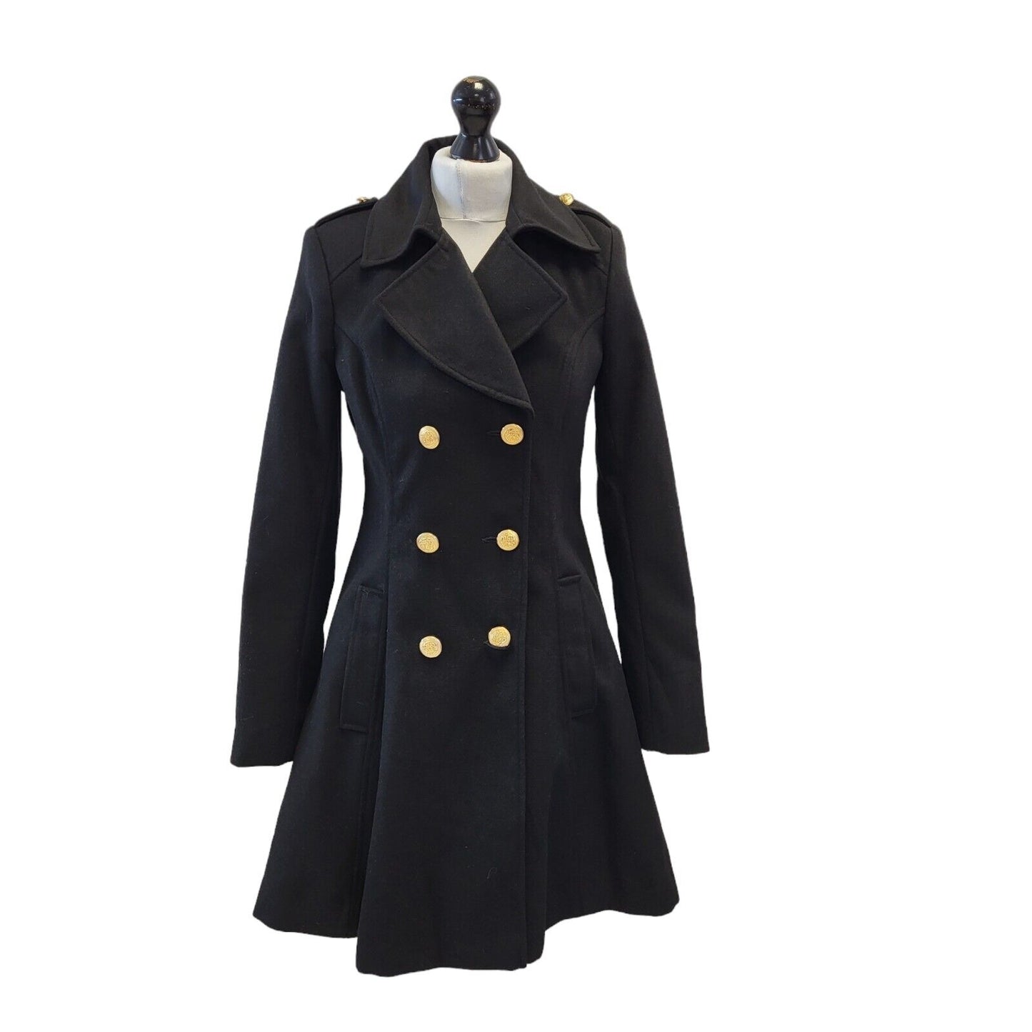 Miss Selfridge Black Double Breasted Coat UK Women's 10 Bnwt G662