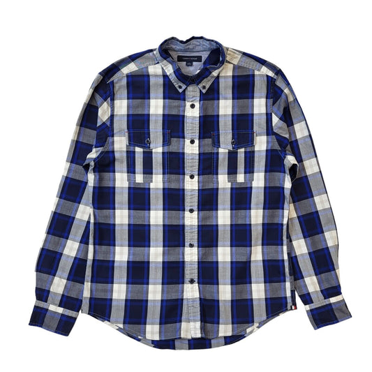 Tommy Hilfiger Blue White Check Long Sleeve Shirt Uk Men's Medium G590