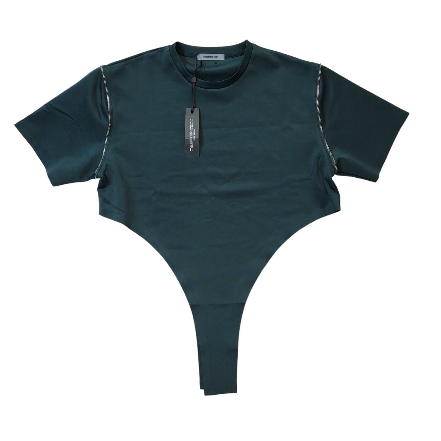 Maniere De Voir Green Short Sleeve Top Bodysuit UK Women's M Bnwt G233