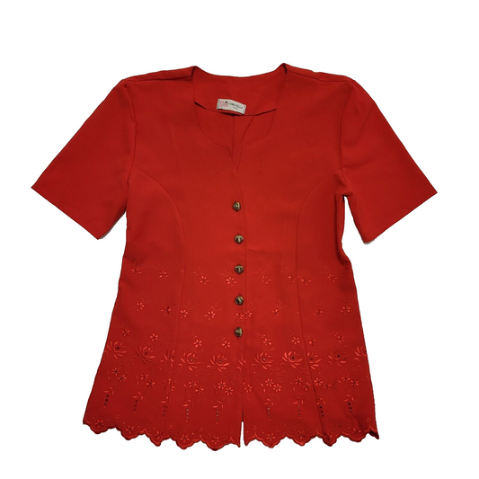 Christella Paris Red Short Sleeve  Blouse Top Women's UK M 10 H953