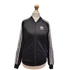 Adidas Black White Trim Zipped Tracksuit Top Jacket Women's UK 6 XS G784