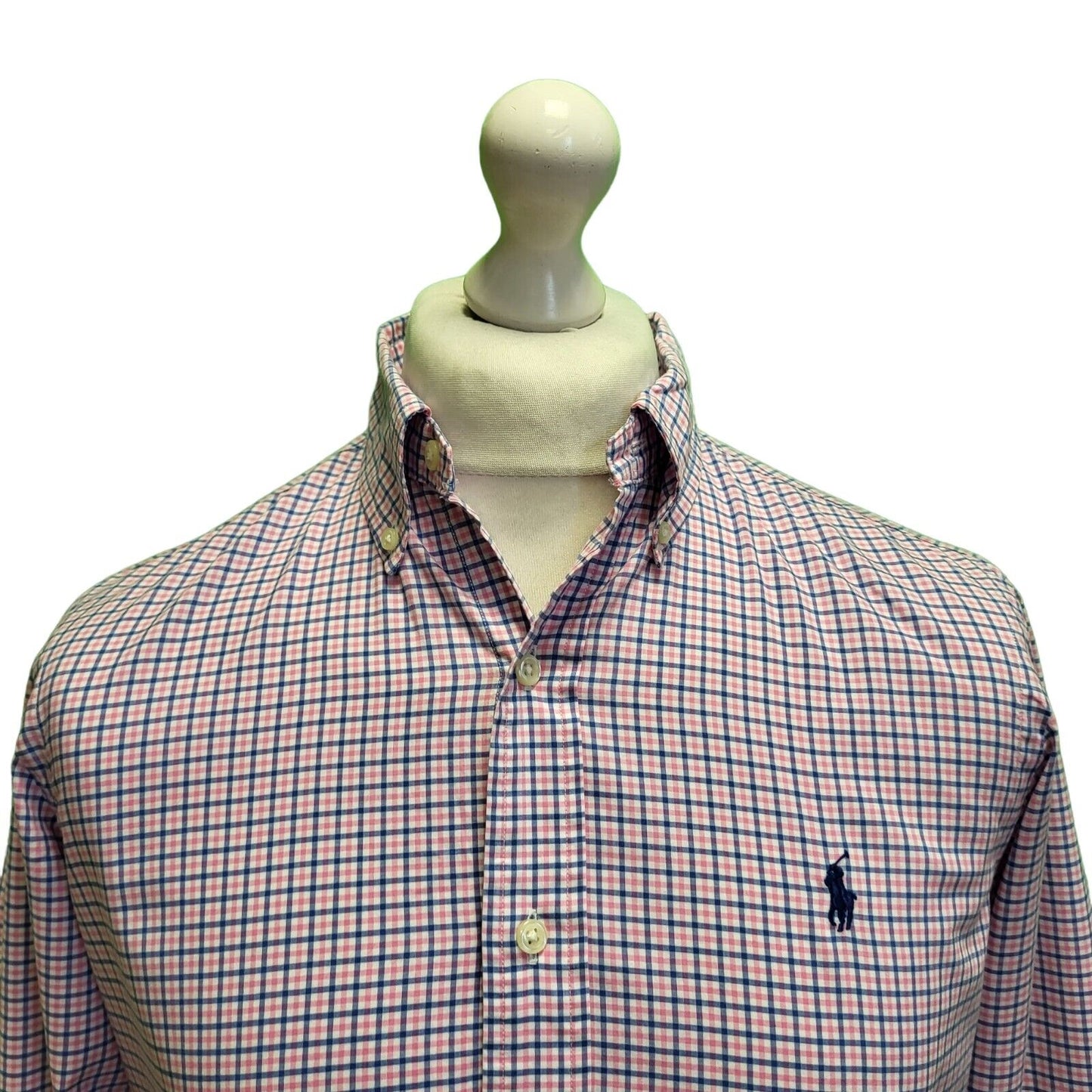 Ralph Lauren Pink Blue Check Long Sleeve Collared Shirt Men's UK S eu 46 H378