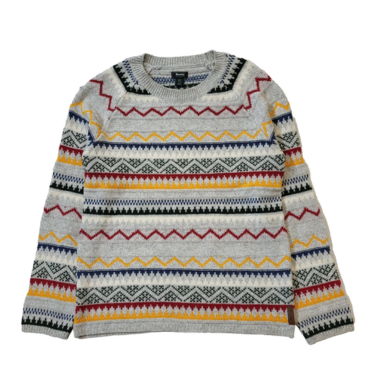 Roots Grey Geometric Round Neck Wool Blend Jumper Women's Uk S 8 H282
